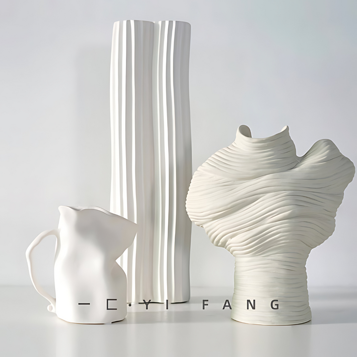 扭曲的现代 Keramik 花瓶 5.9 英寸低“象牙色”